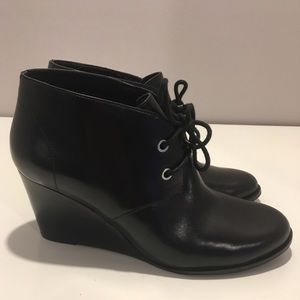 Cole Haan Black Leather Tie Wedge Booties